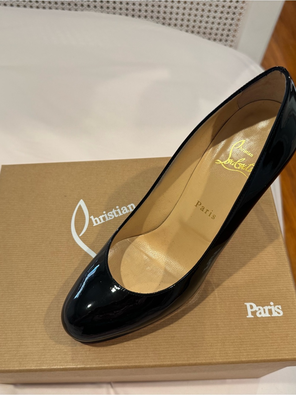 Christian Louboutin Black Patent Round-Toe New Simple Platform Pump
